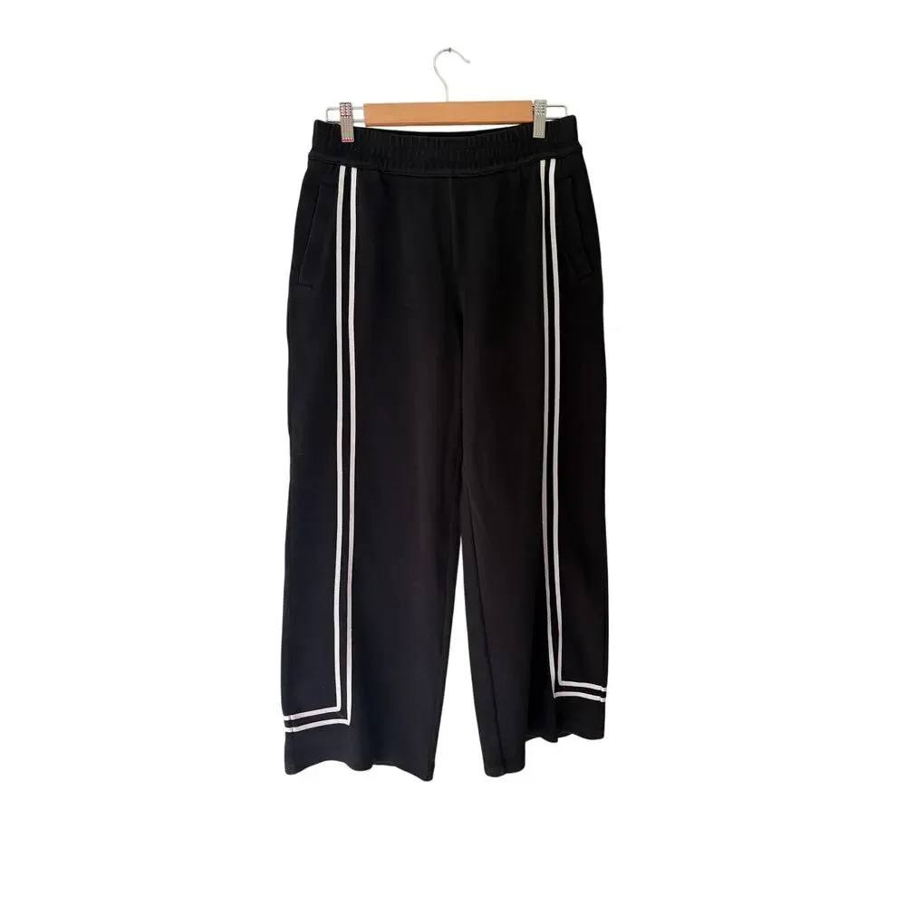 T by Talbots Black Wide Leg Pants Small Petite White Stripe Sporty Preppy